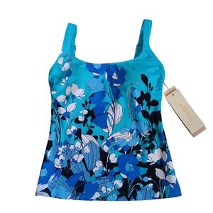 Gottex Women's Blue Standard Floral Art Tankini Top Swim Size 6 NEW NWT